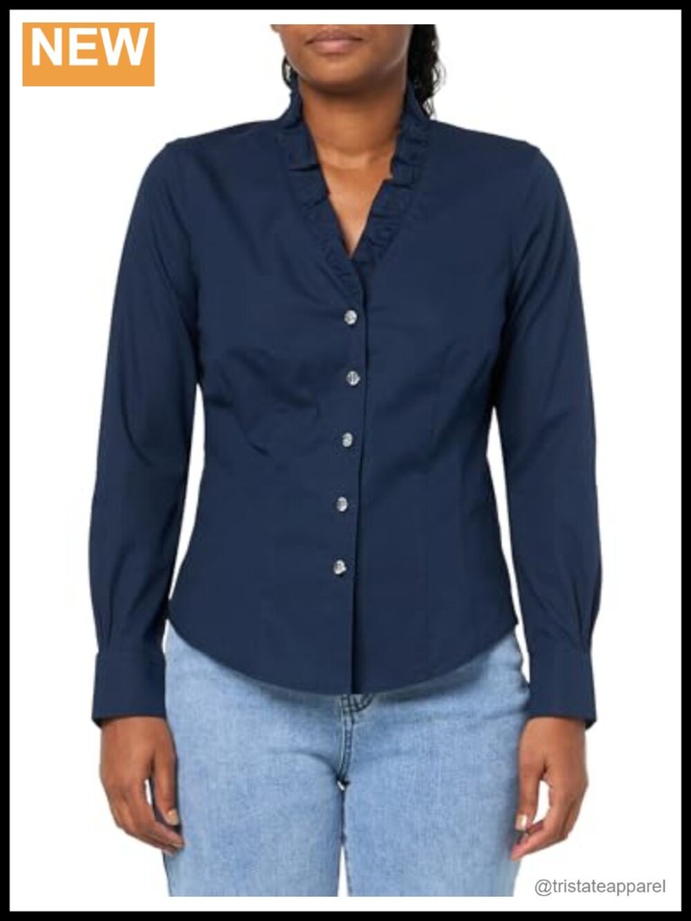 Brooks Brothers Fitted Long Sleeve Non-iron Stretch Ruffle Blouse Cotton Spandex